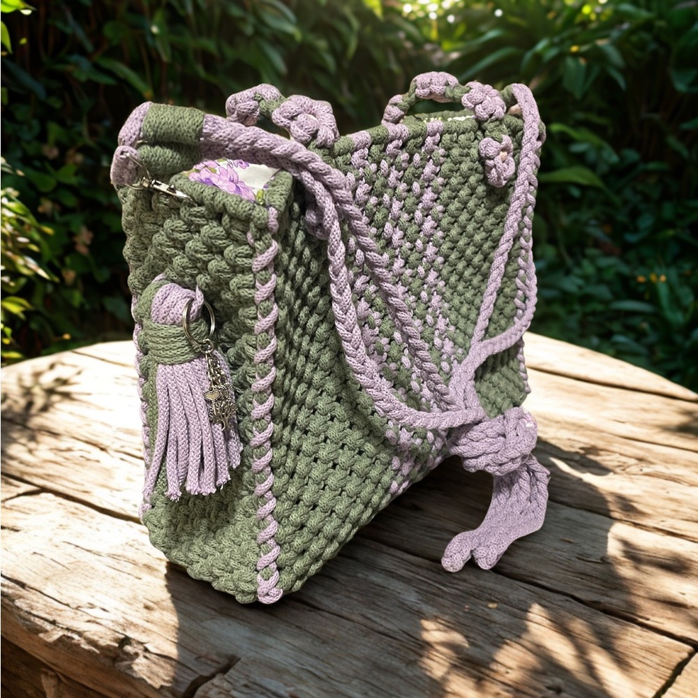 Handcrafted Green and Purple Women Bag